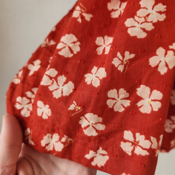 Madewell Puff Sleeve Floral Blouse Popover Top Happy Hibiscus Coral Shirt S - Picture 5 of 11